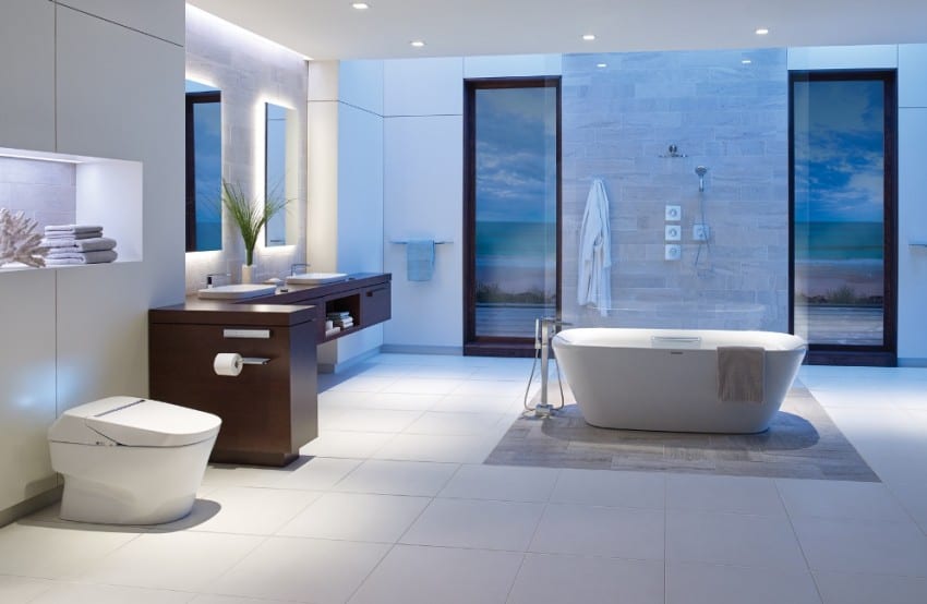 Дизайн ванной комнаты в стиле хай тек