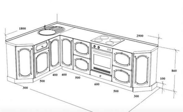 Габариты нижнего яруса кухни