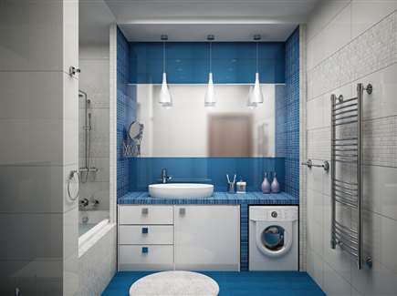 Синие стены и пол в ванной
