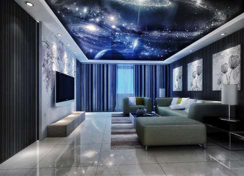 Звездное небо в гостиной в стиле хай тек