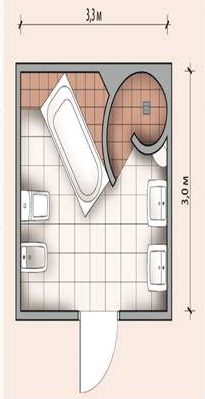 Оригинальная планировка ванной комнаты с чашей и душевой кабинкой