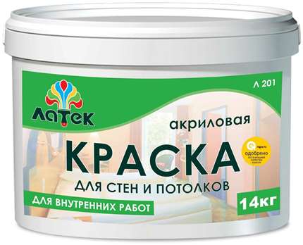 Краска акриловая латек Л201 для стен и потолков 3кг белая, арт. 4607067844750 — купить в интернет-магазине по низкой цене на Яндекс Маркете